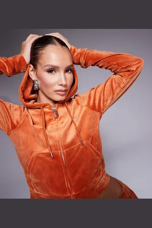 Juicy Couture Rustfarvet hættetrøje med lynlås i velour - Del af sæt - Kun hos ASOS-Orange