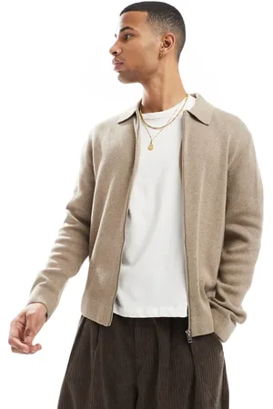 JACK & JONES Beige cardigan med lynlås og krave-Neutral