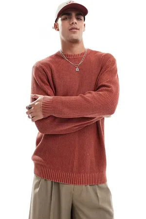 Only & Sons Rød forvasket vintage-trøje i strik med oversized pasform