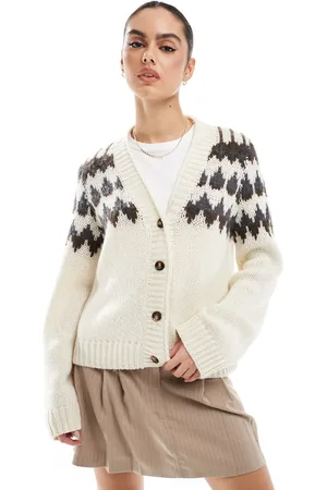 VERO MODA Aware - Cremehvid strikket caridgan med Fair Isle-mønster