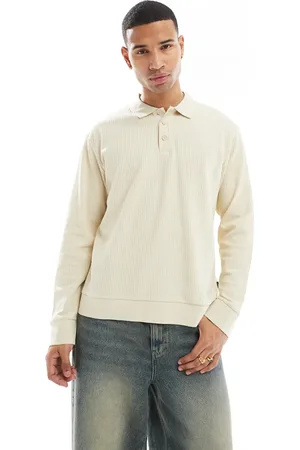JACK & JONES Ecrufarvet og langærmet polo i tekstureret strik-Hvid
