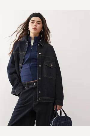 COLLUSION Oversized denim-skjortejakke i skyllet vask-Blå