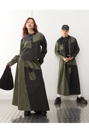 Reclaimed Kønsneutral midinederdel i todelt design med nylon og nålestriber