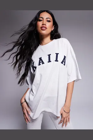 Kaiia Oversized og gråmeleret T-shirt med logobrodering