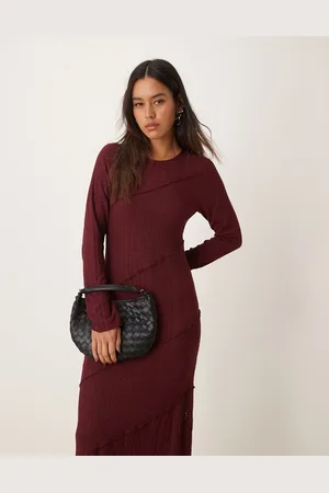 Miss Selfridge Langærmet kjole med blandet tekstur-Rød
