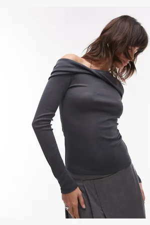 Topshop Grå offshoulder top med snoning