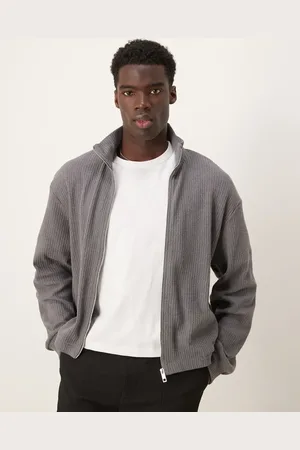 ASOS Koksgrå oversized træningsjakke med gennemgående lynlås og lommer i børstet ribstrik i firkantet pasform