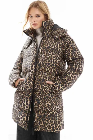Threadbare Mellemlang dynejakke med leopardprint-Multifarvet