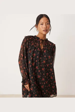 Miss Selfridge Smock-kjole med skulderdetalje-Sort