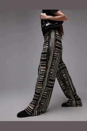 Topshop Plisserede bukser med vide ben og abstrakt, print-Sort