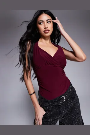 River Island Bordeaux rynket slå-om-bodystocking-Rød