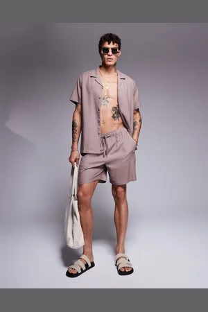 South Beach Southbeach - Gråbrune strandshorts i hørblandingsmateriale - Del af sæt-Neutral