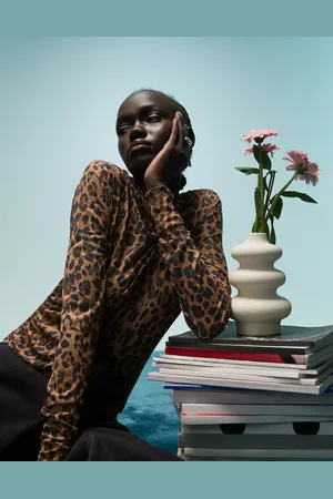 Bimba y Lola Langærmet top med leopardprint i mesh-Brun