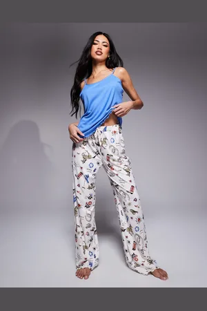 River Island Pyjamassæt med cami-top og bukser med blåt westernprint