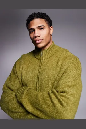ASOS Kakigrøn og superoversized cardigan med firkantet pasform og lynlås i børstet strik
