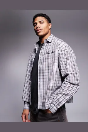 ASOS Oversized skjorte med tern og rødt broderi på brystet i firkantet pasform