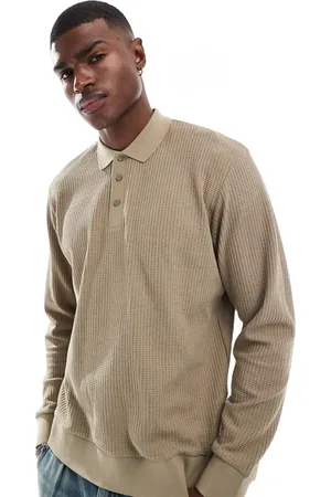JACK & JONES Beige strikket poloskjorte med lange ærmer og tekstur-Neutral