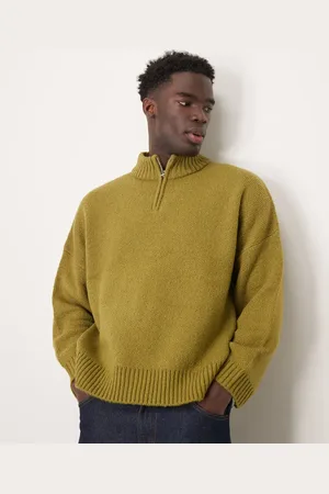 ASOS Kakigrøn super-oversized trøje med kvart lynlås i børstet strik i firkantet pasform
