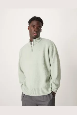 ASOS Salviegrøn super-oversized trøje med kvart lynlås i børstet strik i firkantet pasform