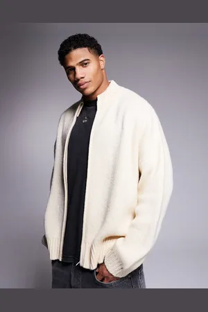 ASOS Havrehvid og superoversized cardigan med firkantet pasform og lynlås i børstet strik-Neutral
