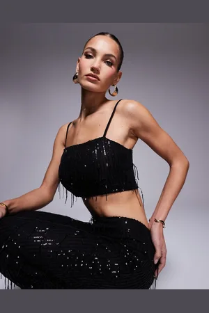 Missyempire Missy Empire - croptop med firkantet hals, kvaster og pailletter - Del af sæt