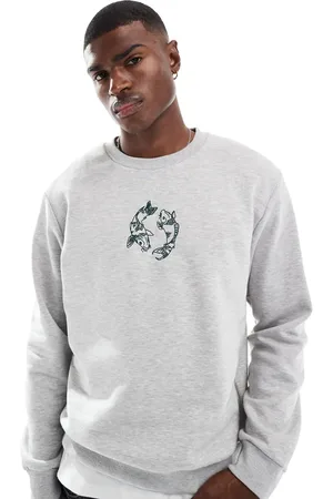 JACK & JONES Lysegråmeleret oversized sweatshirt med karpebroderi