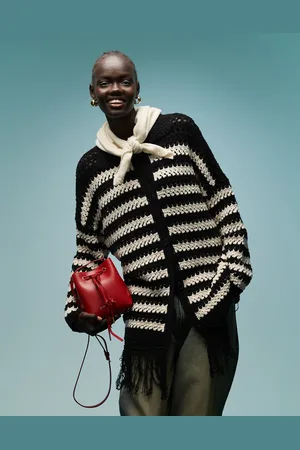 Bimba y Lola Oversized strikket cardigan med monokrome striber