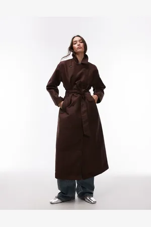 Topshop Chokoladebrun og oversized trenchcoat i imiteret ruskind