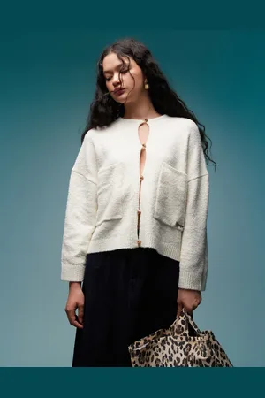 Bimba y Lola Elfenbenhsvid cropped strikket cardigan med knapper