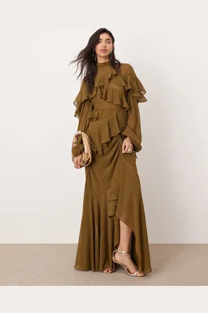 ASOS Og asymmetrisk maxikjole med flæser i chiffon