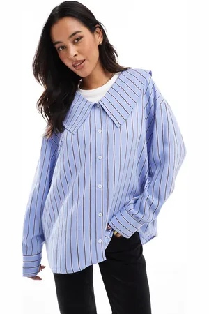 ASOS Blå oversized skjorte med krave og striber-Multifarvet