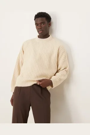 ASOS ASOS - Super-oversized og råhvid striktrøje med tekstur, rund hals og firkantet pasform-Neutral