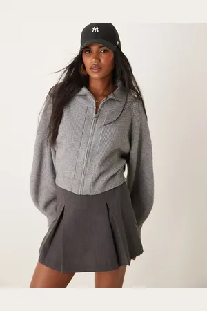 Miss Selfridge Blød lysegrå cardigan med lynlås og krave