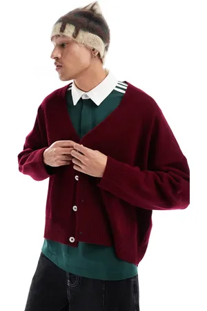 ASOS Bordeaux strikket ekstrem oversized cardigan med firkantet design-Rød