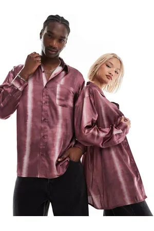 Reclaimed Oversized satinskjorte med batik-Rød