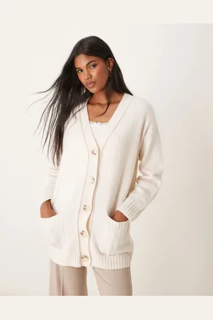 Miss Selfridge Cremehvid mellemlang cardigan med sømdetaljer