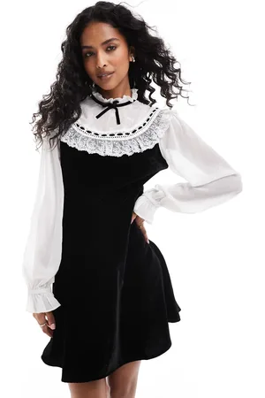 Miss Selfridge Og hvid broderet minikjole i chiffon og velour-Multifarvet