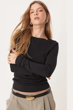 Gina Tricot Top med rund hals og lange ærmer i ribstrikket jersey