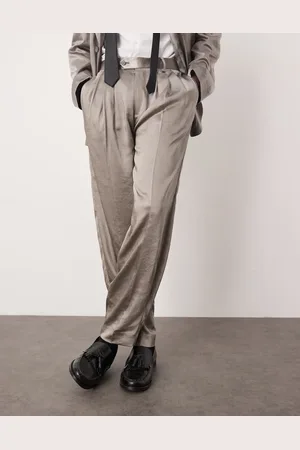 ASOS Grå og tapered habitbukser med oversized pasform i mat satin
