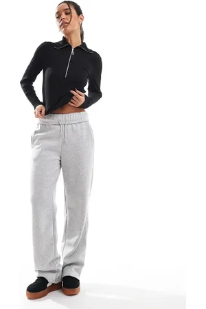 Pull&Bear Grå boyfriend-joggingbukser med vide ben og foldet taljebånd