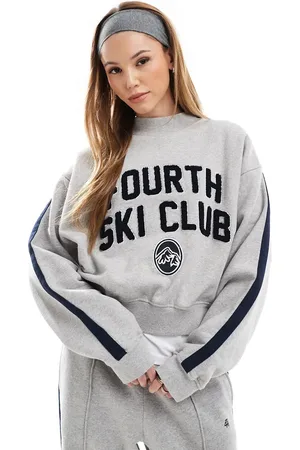 4th & Reckless X Felicia Wedin - Apres Ski - Grå og marineblå sweatshirt med sidestribe og 