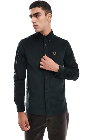 Fred Perry Mørkegrøn fløjlsskjorte med lange ærmer