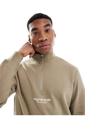 JACK & JONES Salviegrøn sweatshirt med 1/4 lynlås og logo-Neutral