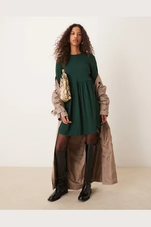 New Look Grøn smock-minikjole med lange ærmer i jersey
