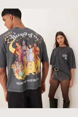 ASOS Unisex - Forvasket sort, oversized og firkantet T-shirt med The Wizard Of Oz-print