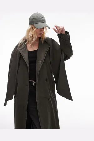 Topshop Forvasket grøn dekonstrueret trenchcoat i bomuld