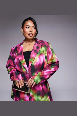 ASOS Curve - Skræddersyet blazer i mørkt, sløret blomstermønster - Del af sæt