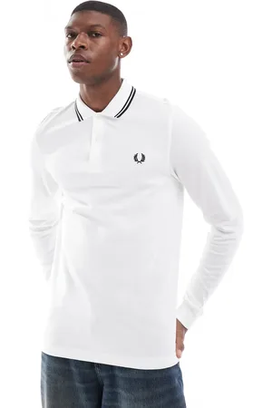 Fred Perry Poloskjorte med lange ærmer og to kontrasterende striber på kraven