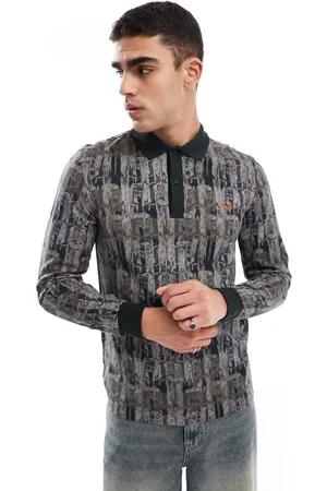 Fred Perry Poloskjorte med lange ærmer og gennemgående camouflage-mønster