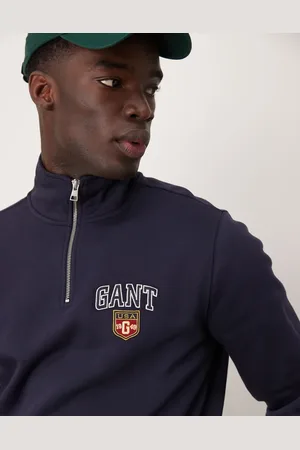 GANT Marineblå sweatshirt med halv lynlås og college-logo